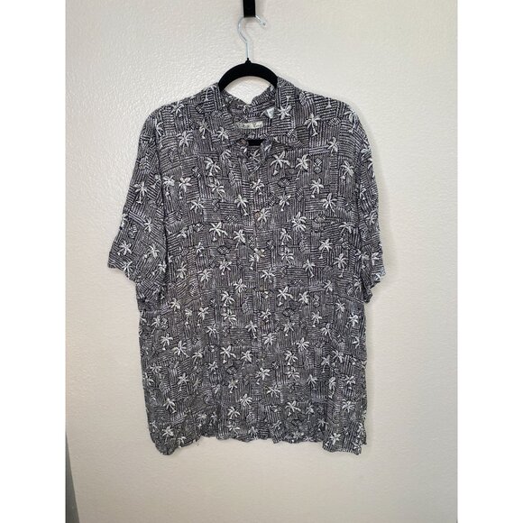 Batak Bay Mens‎ Hawaiian Shirt 2XLT Tropical Palm Print Black/White Rayon - Picture 1 of 7